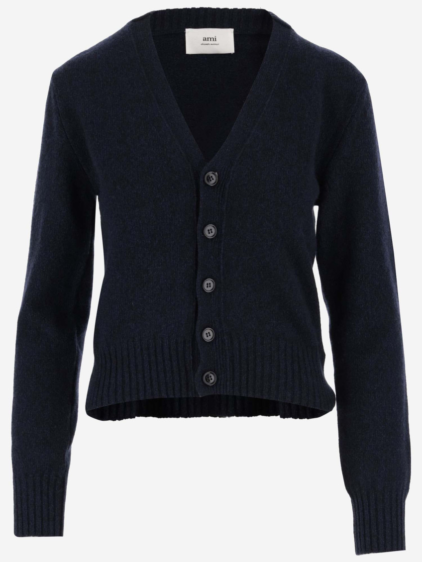 Shop Ami Alexandre Mattiussi Navy Blue Navy Blue Ribbed Edges Cardigan