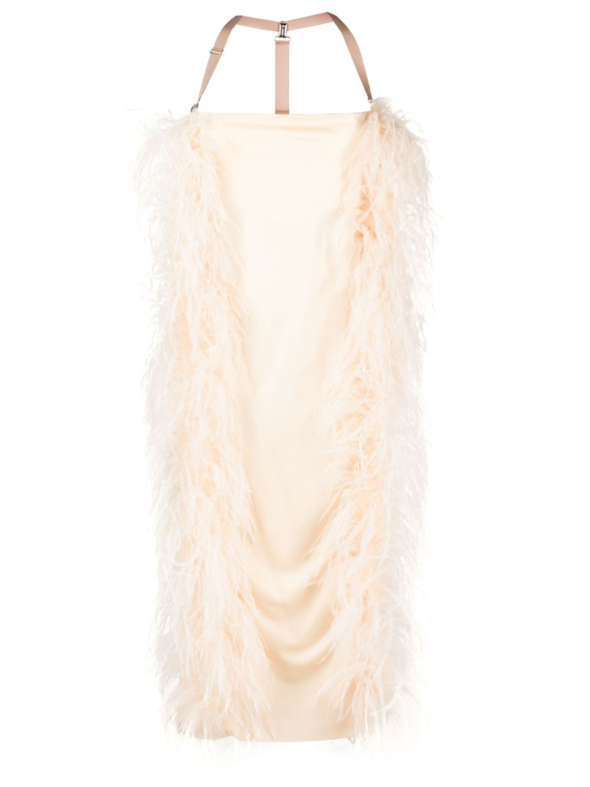 Sportmax Ussita Feather-trim Midi Dress In Peach