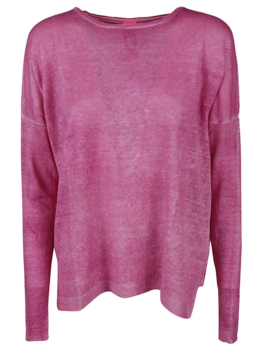 Alessandro Aste Boat Neck Spray Art Linen Sweater In Fuchsia