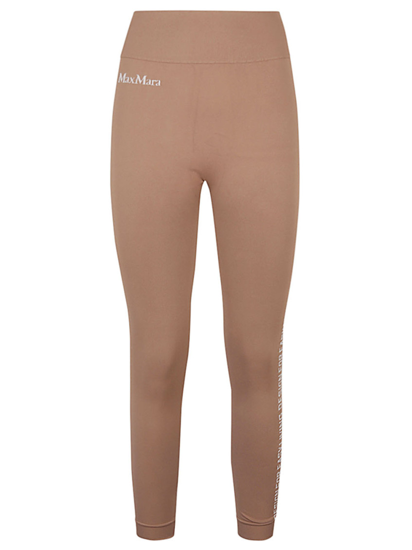 MAX MARA BEIGE LOGO NYLON LEGGINGS 