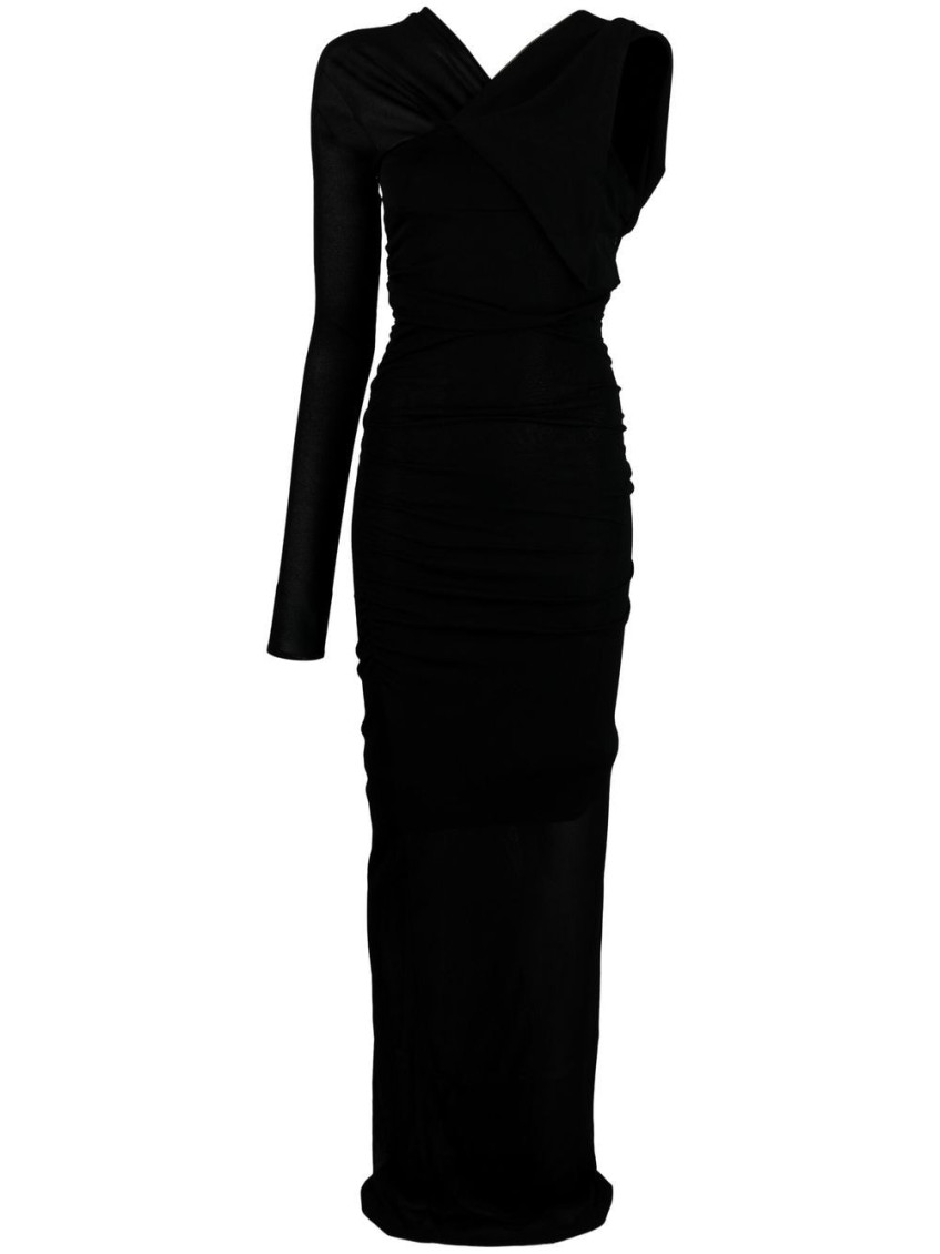 Saint Laurent One-shoulder Draped Maxi Dress In Black