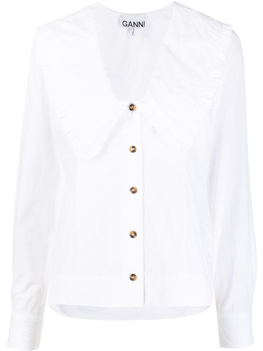 Ganni White Sailor Collar Shirt In White