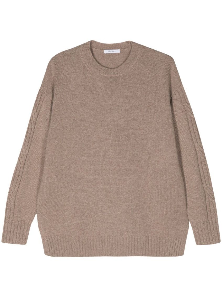 Max Mara Cable Knit Cashmere Crewneck Jumper In Beige
