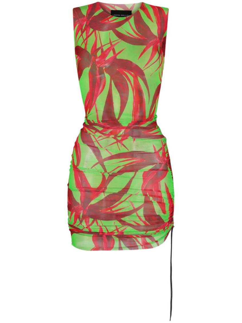 Shop Louisa Ballou Green Floral Print Short Dress