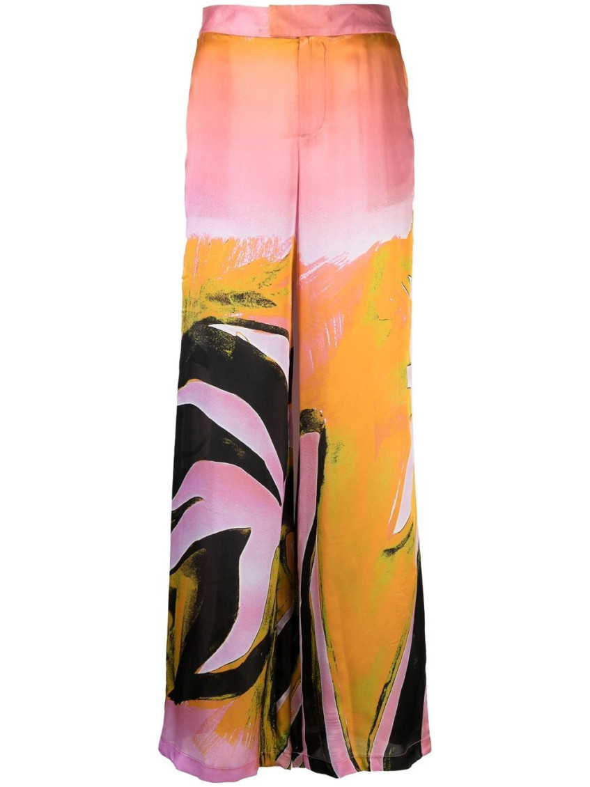 Shop Louisa Ballou Yellow Printed Wide Leg Trousers
