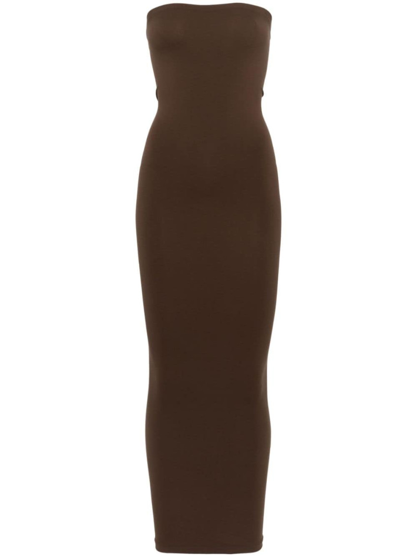 Wolford Fatal Strapless Midi Tube Dress In Brown