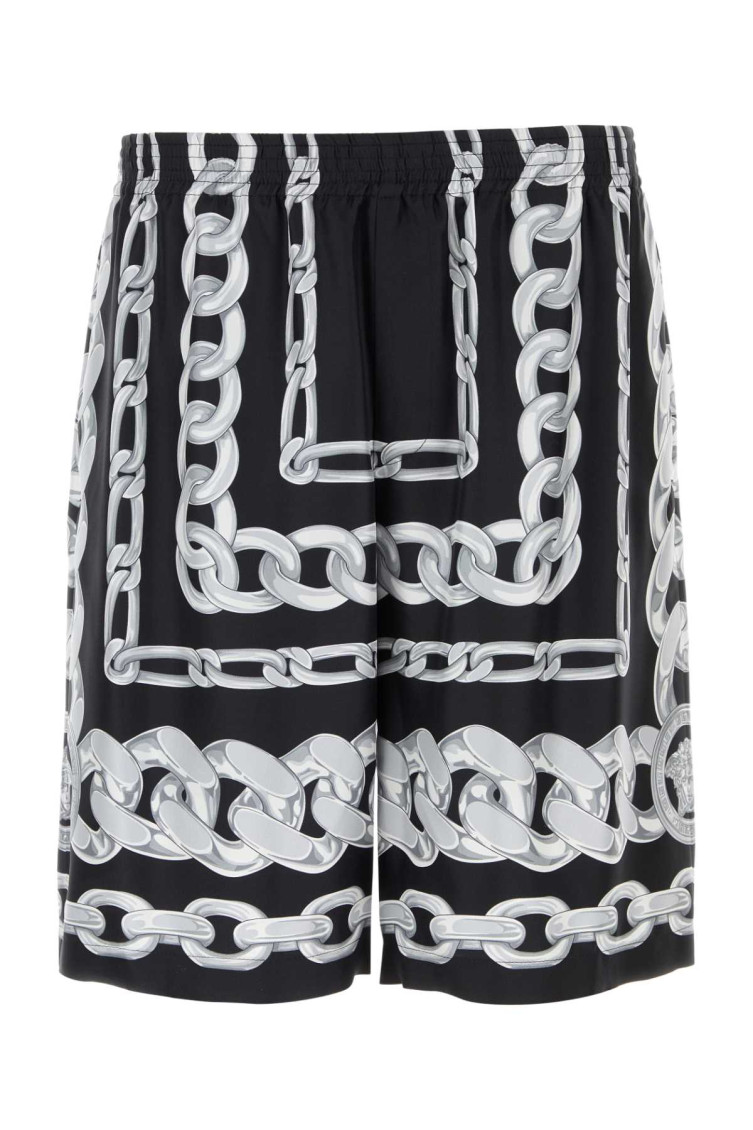 Versace Men Medusa Chains Silk Shorts In Black