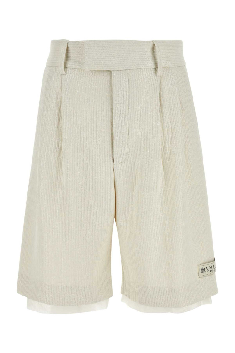 Amiri Pleated Bermuda Shorts In Textured Fabric In White