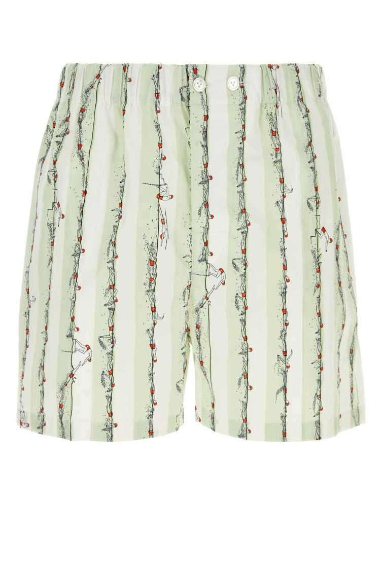 Bottega Veneta Green Shorts With All-over Divers Print In Polyamide Man In Green