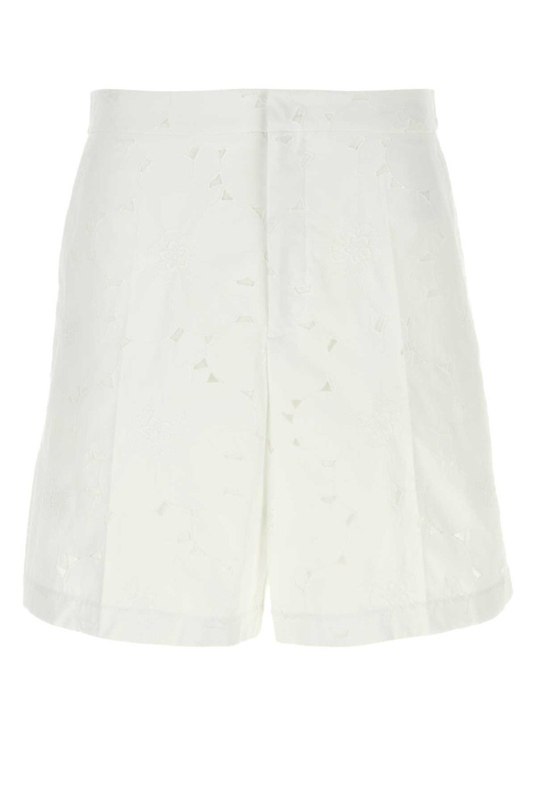 Valentino White Cotton Blend Bermuda Shorts In White