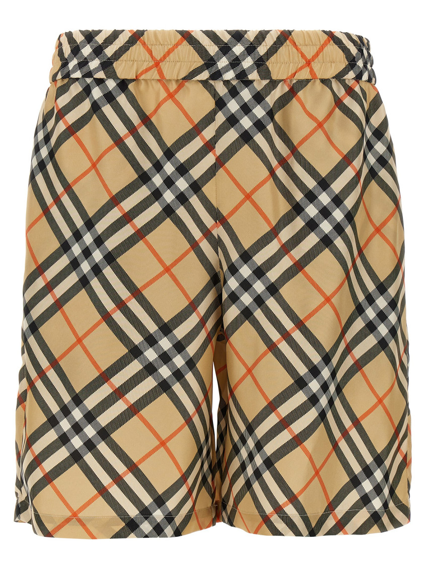 Burberry Drawstring Waistband Check Shorts With Embroidered Detail In Beige