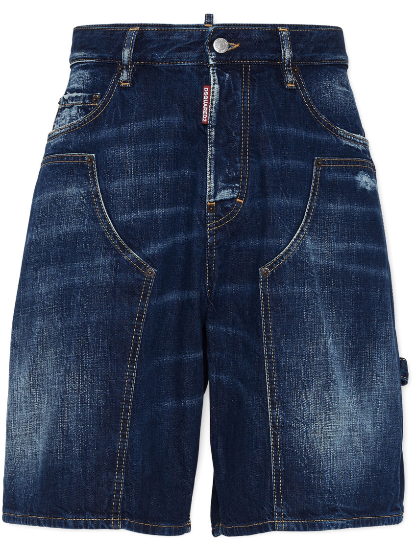 Dsquared2 Carpenter-style Blue Denim Shorts With Vintage Finish In Blue