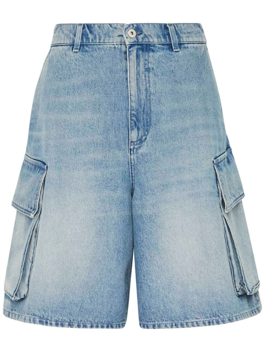 Jw Anderson Light Blue Bermuda Shorts With Cargo Pockets And Logo Patch On The Back In Denim Man In Blue