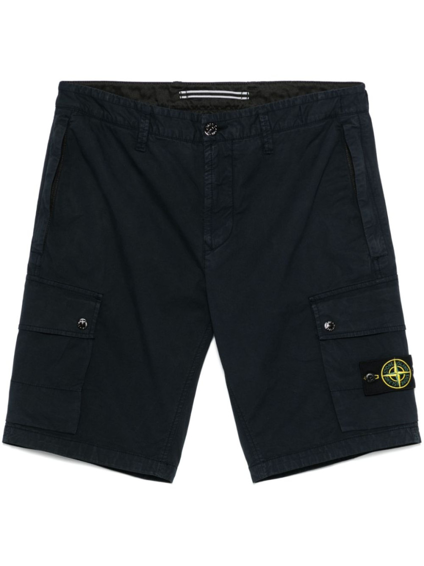 Stone Island Blue Shorts With Elastic Drawstring Waist And Logo Patch On The Front In Cotton Man In Navy Blue