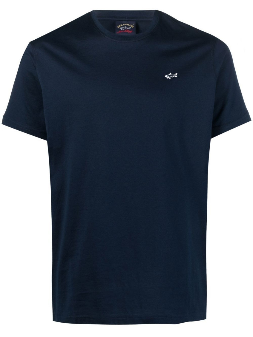 Shop Paul & Shark Dark Blue Shark Logo Cotton T-shirt