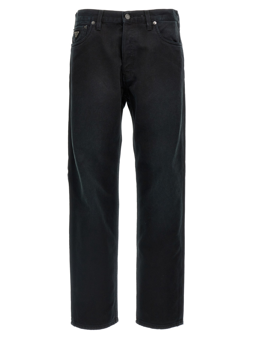 Prada Black Strap Jeans In Black