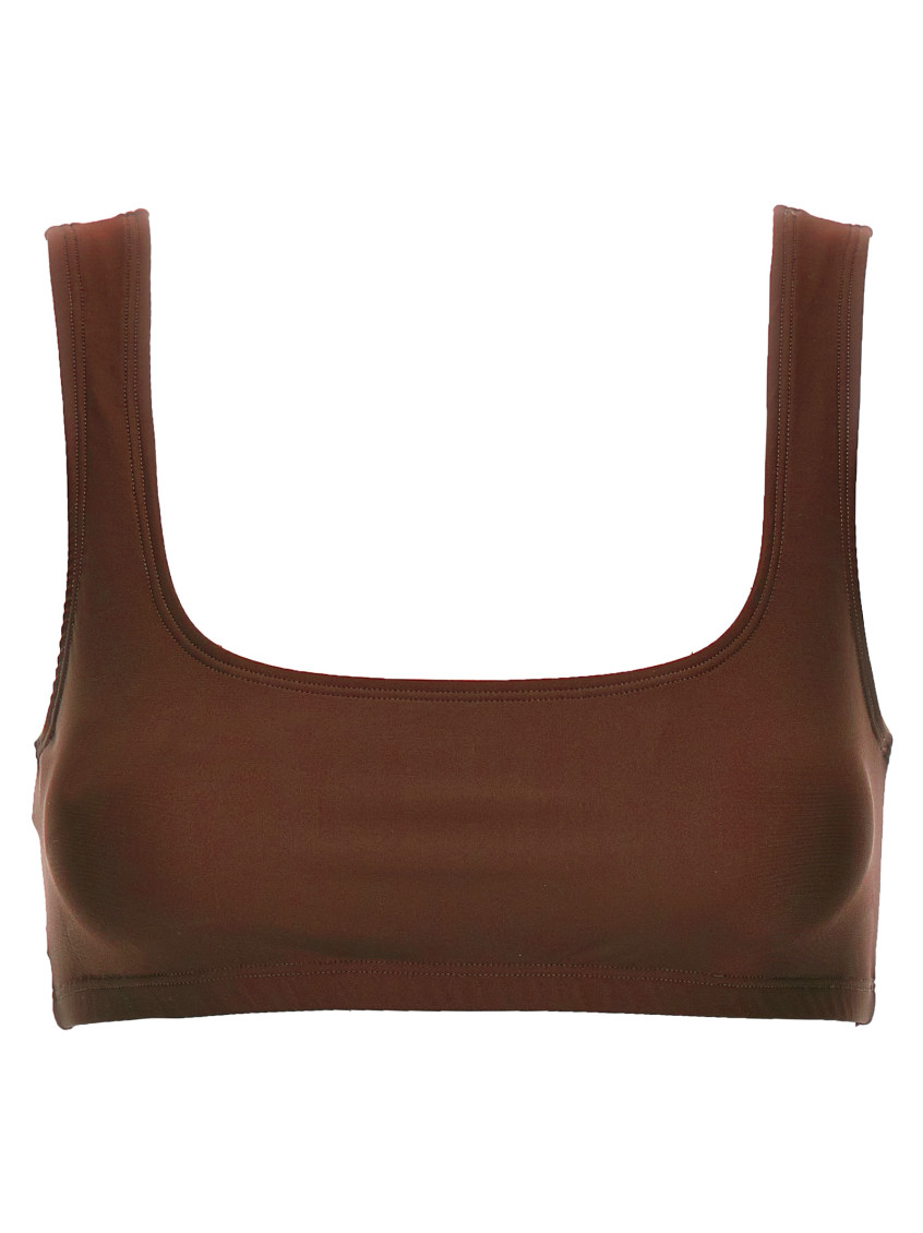 The Andamane Hollywood Square Neck Crop Top In Brown
