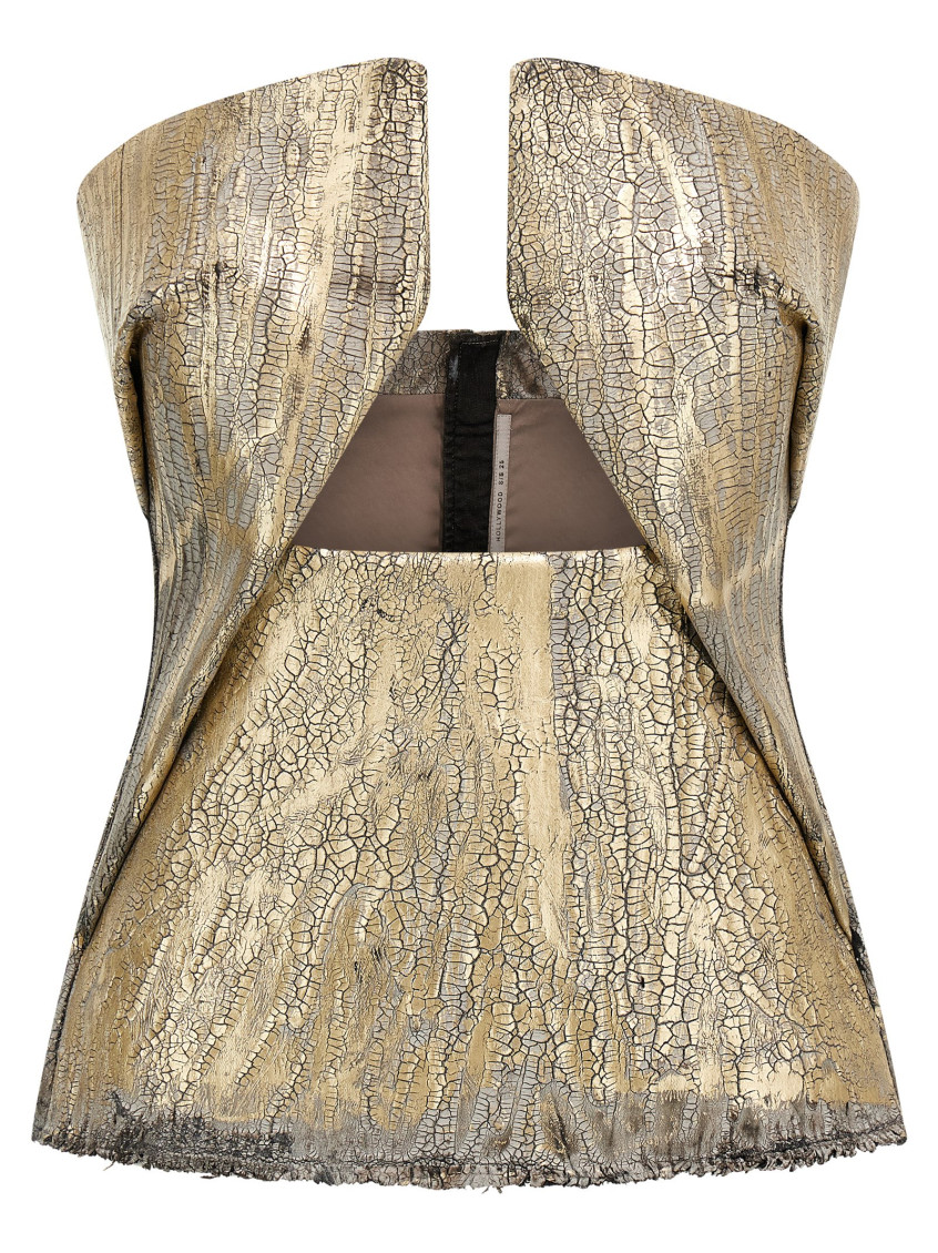 Rick Owens Coated Denim Top With Front Cut-out Neckline In Golden
