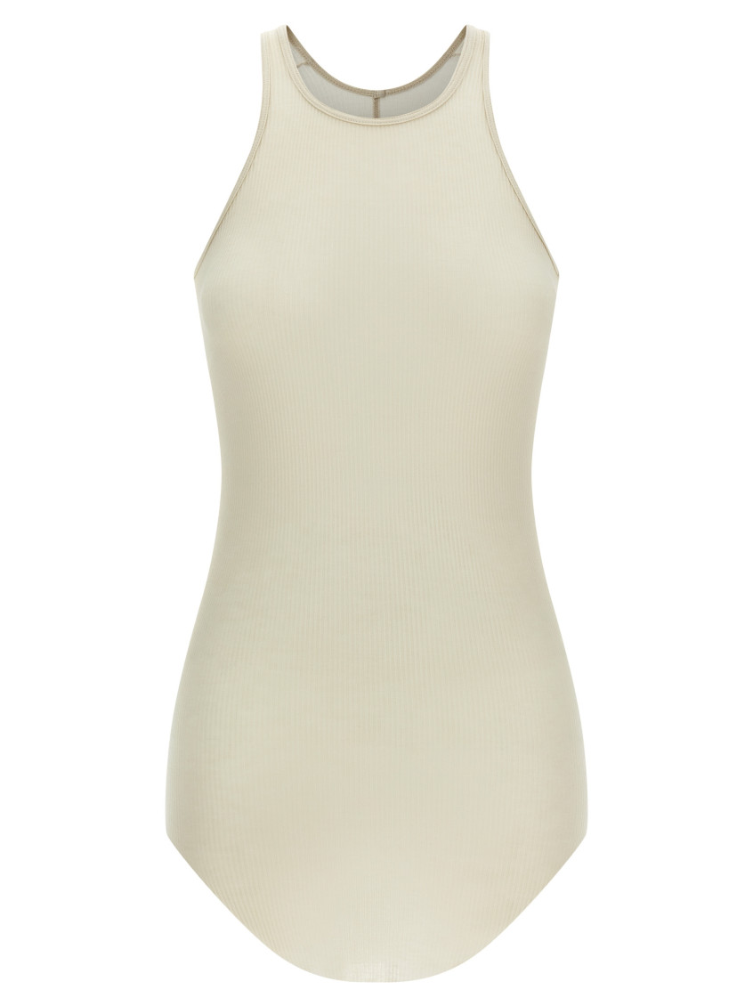 Rick Owens Hollywood Basic Ribbed Scoop Neck Tank Top In Beige