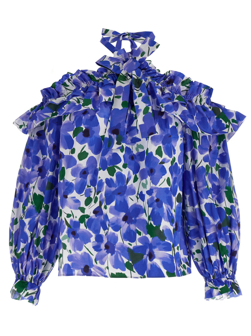 Carolina Herrera Poppy-print Halter Off-the-shoulder Top In Multicolor