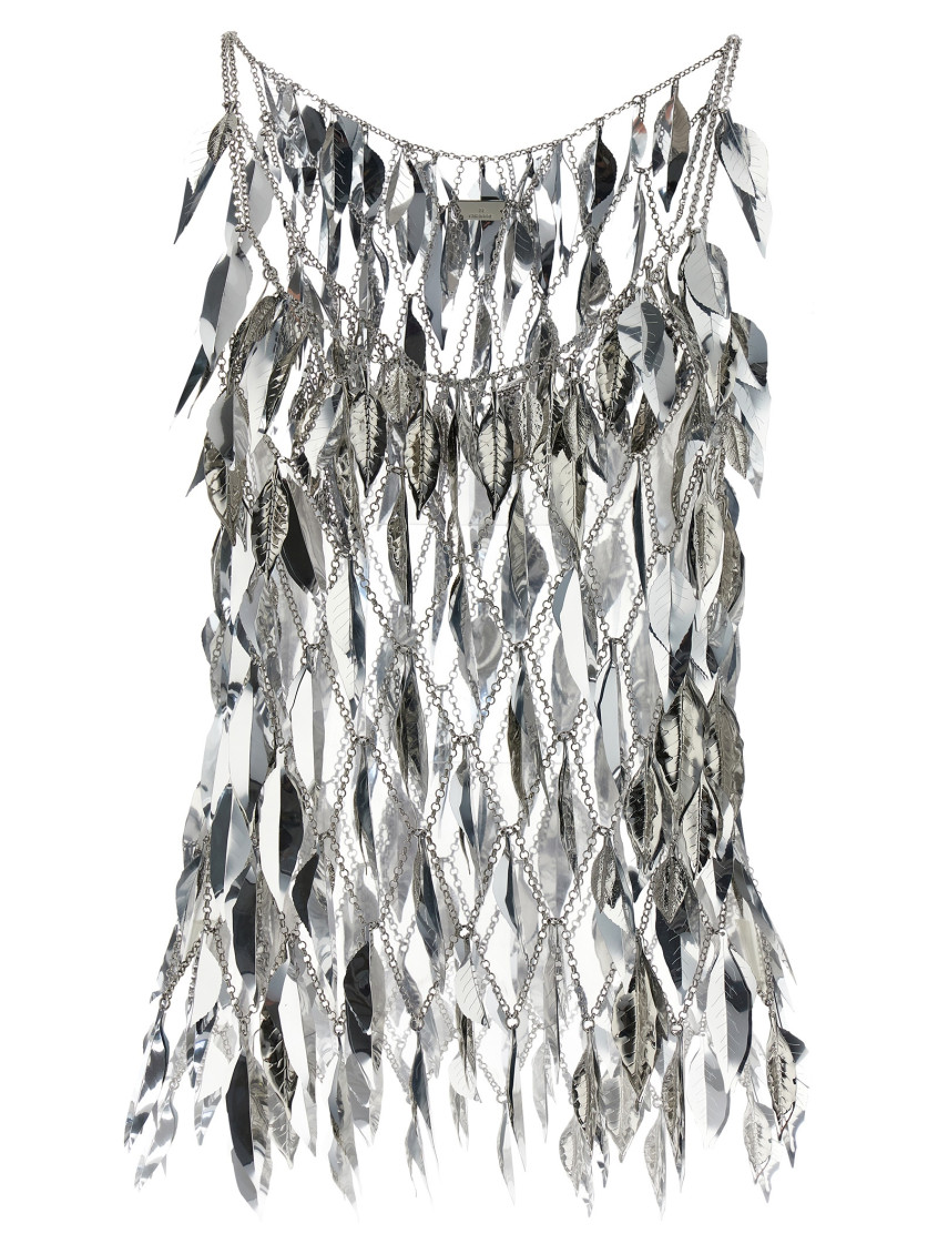 Rabanne Silver Chain Top With Brass Leaf Embellishment In Silver