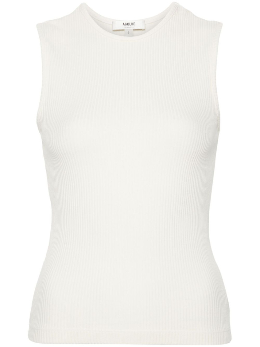 Agolde Ribbed Texture Racerback Tank Top In Off White