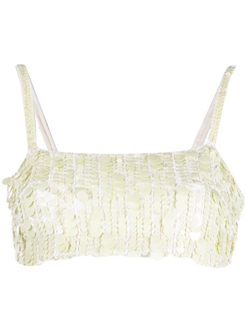 P.a.r.o.s.h Crop Top Sequin Spaghetti Straps In White