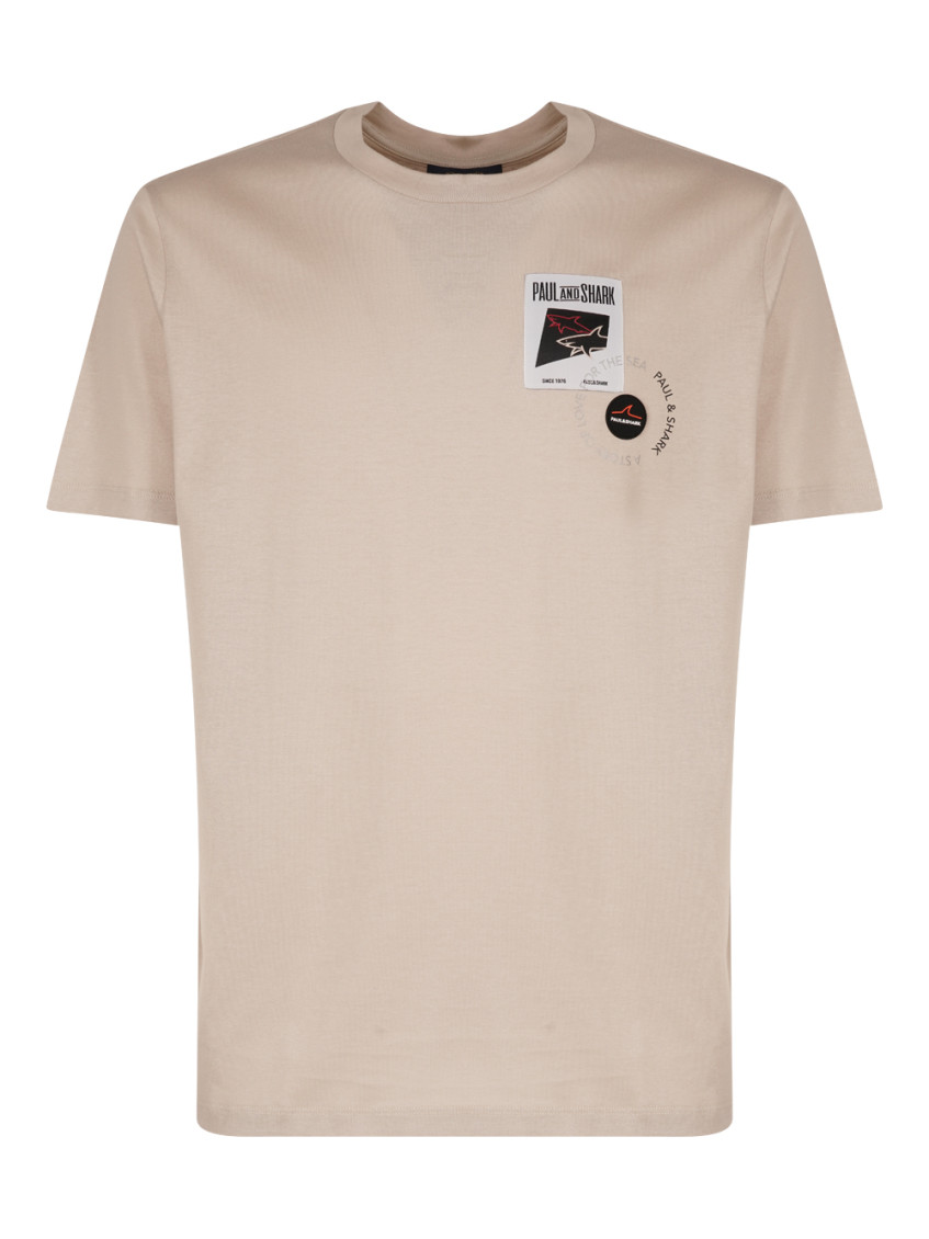 Shop Paul & Shark Beige Patch Logo T-shirt