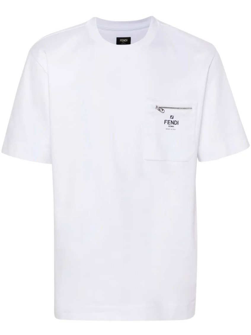 Fendi Men White Crewneck T-shirt With Log Print On The Front In Cotton Man In White