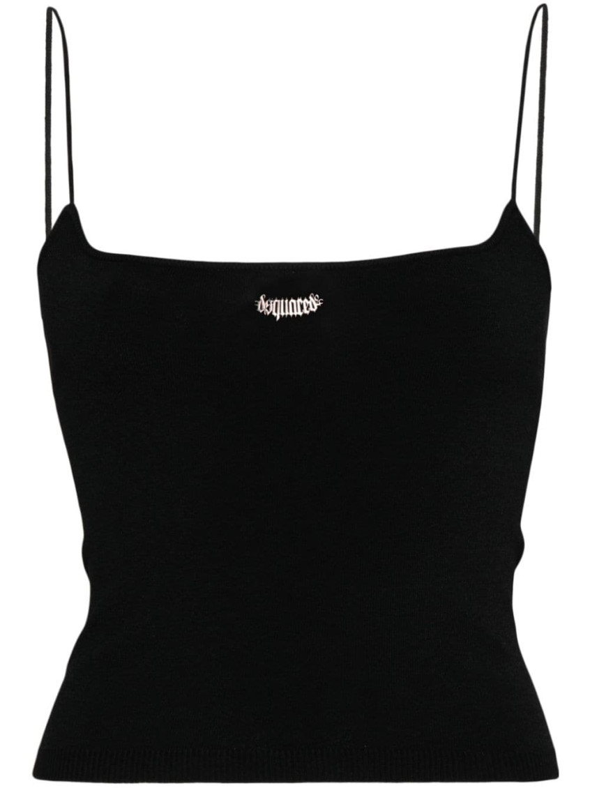 Dsquared2 Logo Plaque Knitted Cropped Top In Black