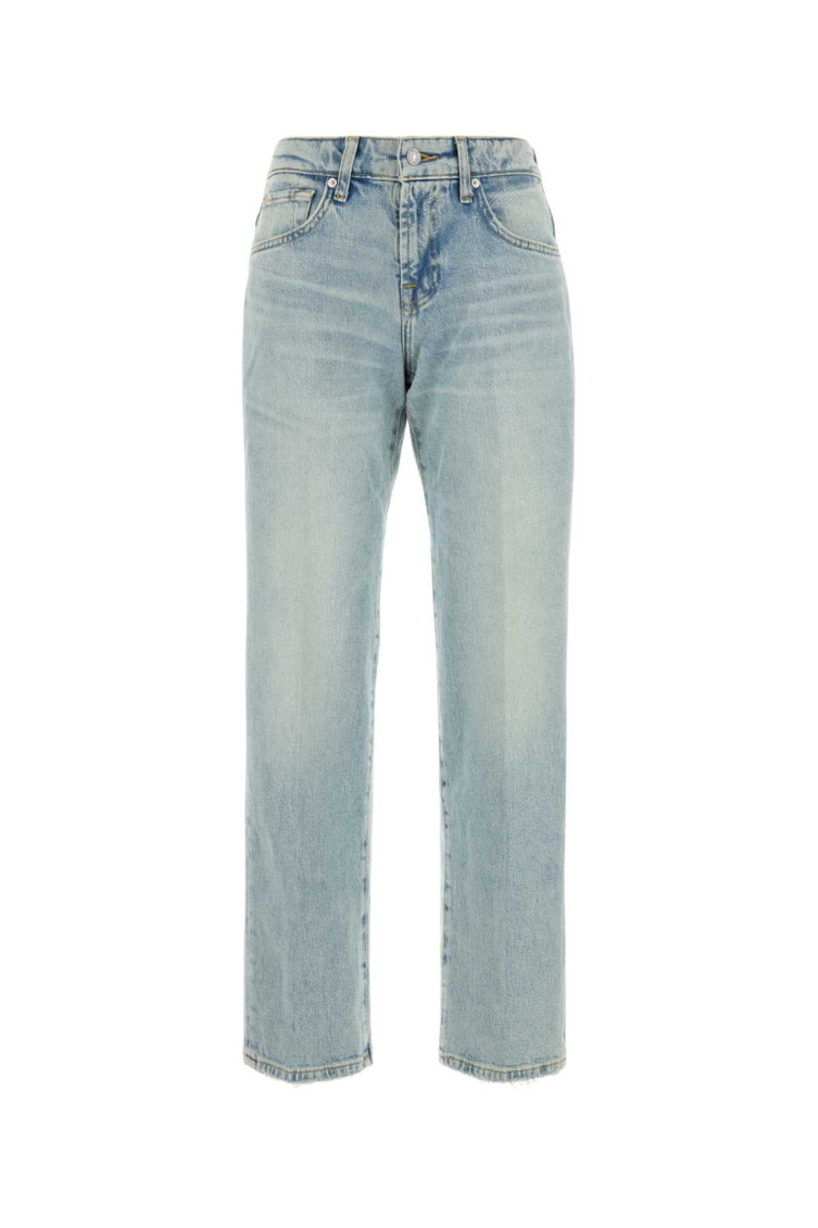 7 For All Mankind Stretch Denim Calie Straight Jeans In Light Blue