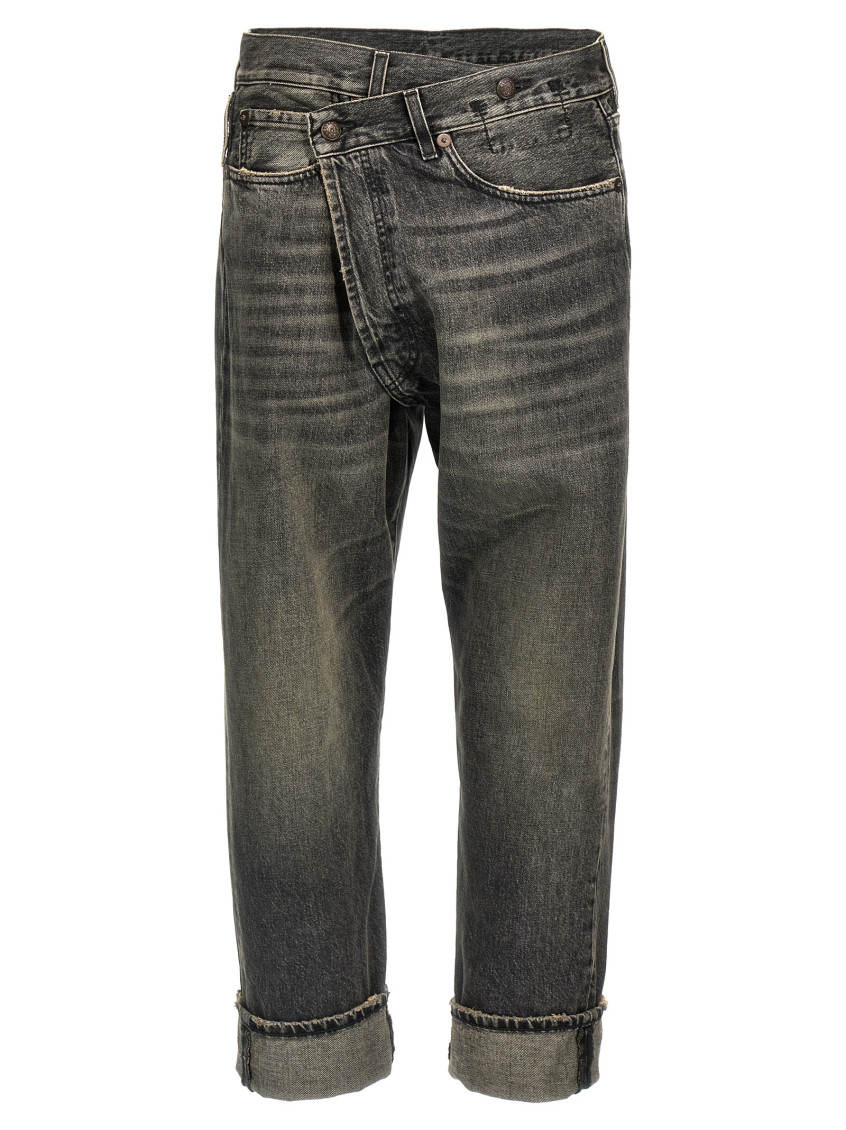 R13 Black Leyton Crossover-front Jeans In Black