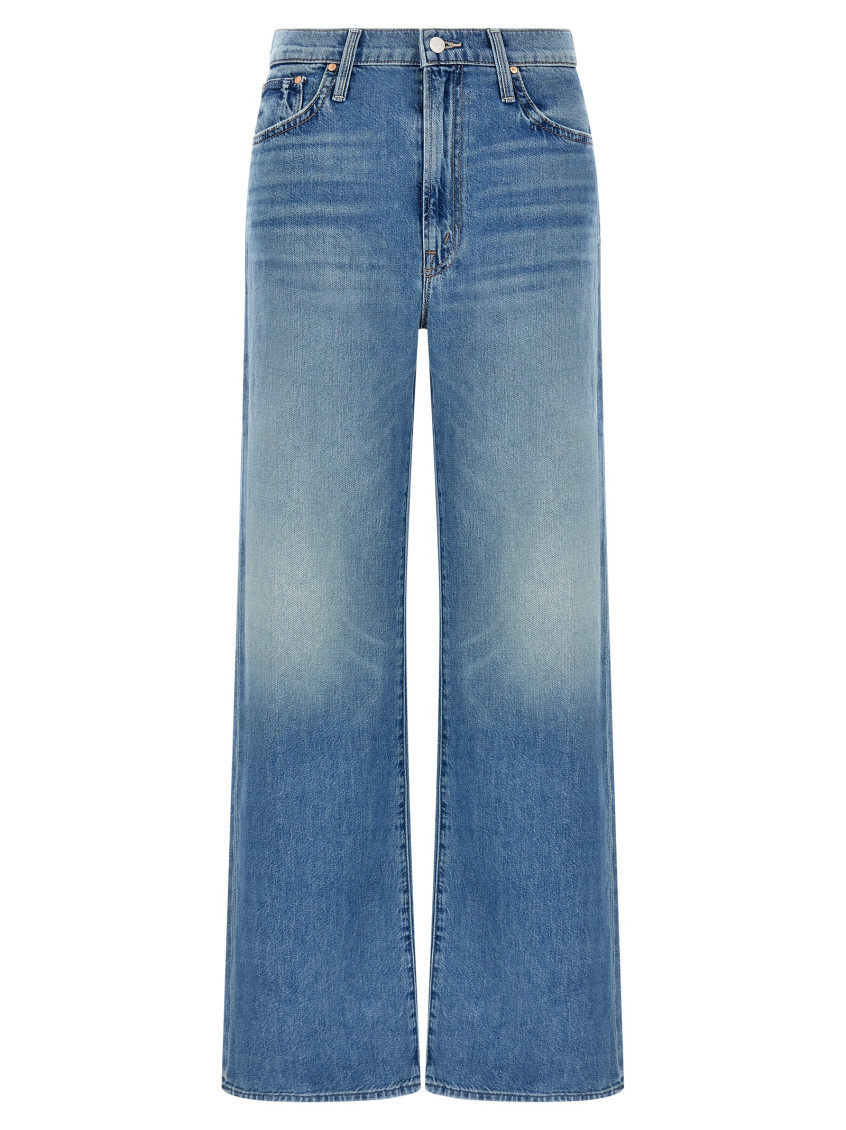 Mother Blue Wide Leg Jeans With Logo Patch In Cotton Denim Woman In Light Blue