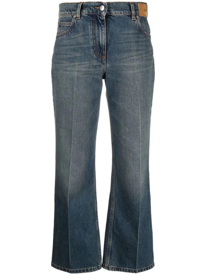 Palm Angels High Waist Denim Jeans With Star Patch In Blue