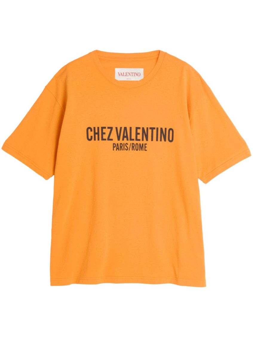 Valentino Cotton T-shirt With Chez Print In Orange