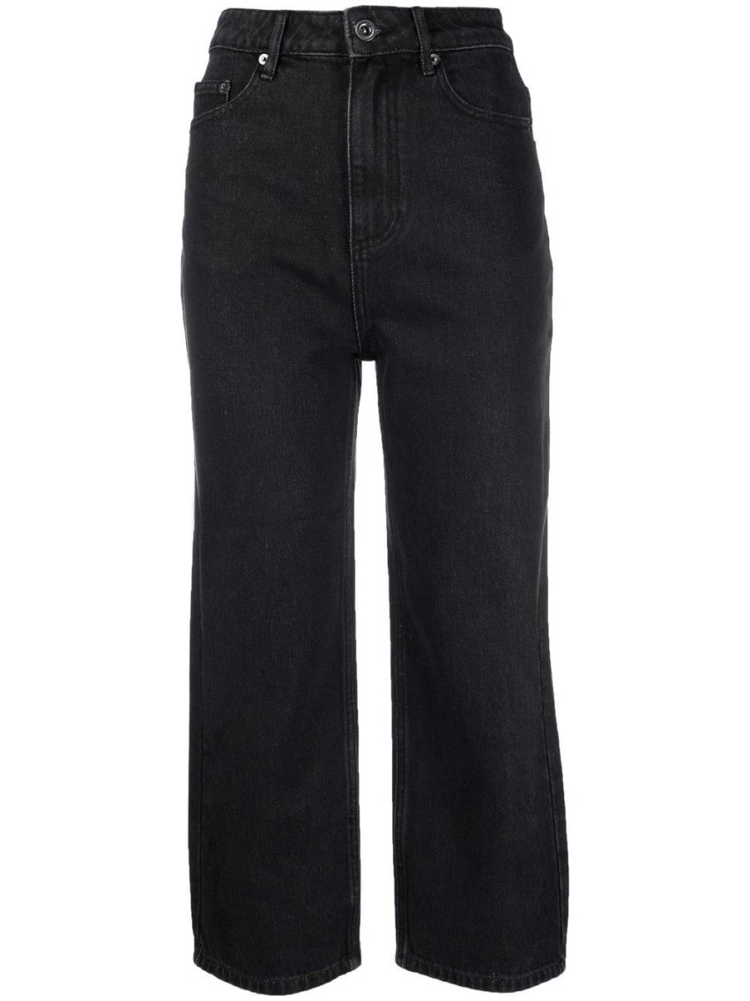 Shop Self-portrait Black Straight-leg Cropped Jeans