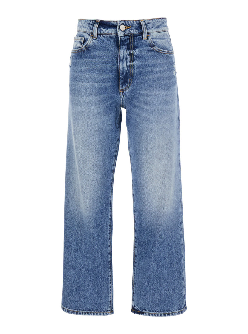 Icon Denim Straight Buttoned Jeans In Light Blue