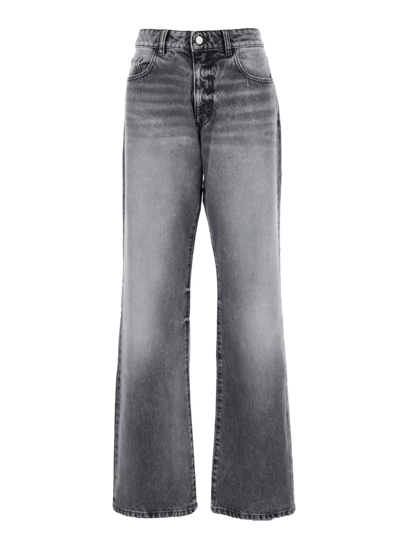 Icon Denim Grey Jeans With Wide Leg And Logo Patch On The Rear In Denim Woamn In Grey