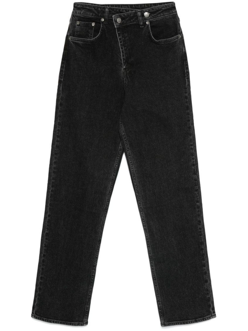 Ksubi Asymmetrical Front Button Black Denim Jeans In Black