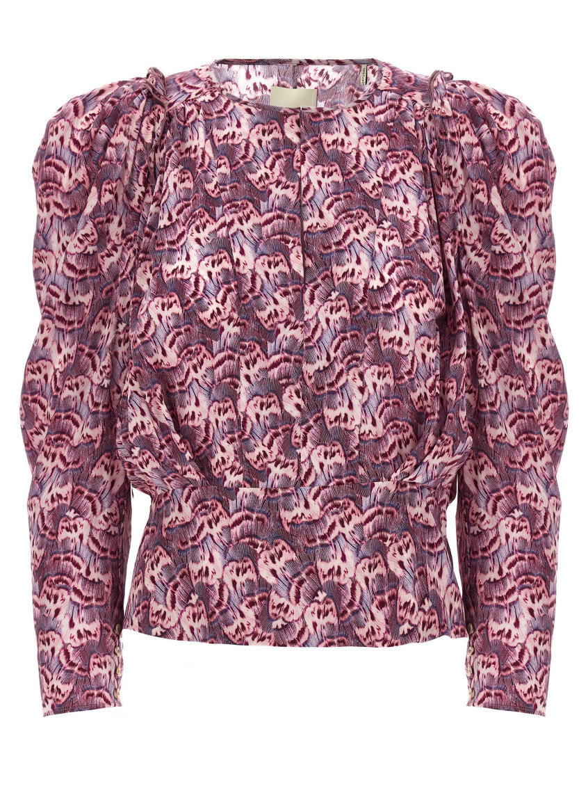 Isabel Marant Floral Pleated Puff Sleeve Blouse In Multicolor
