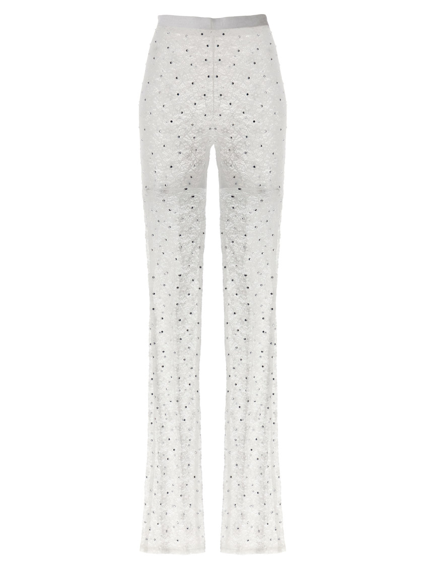 Alessandra Rich Rhinestone Lace Flared Leggings In White