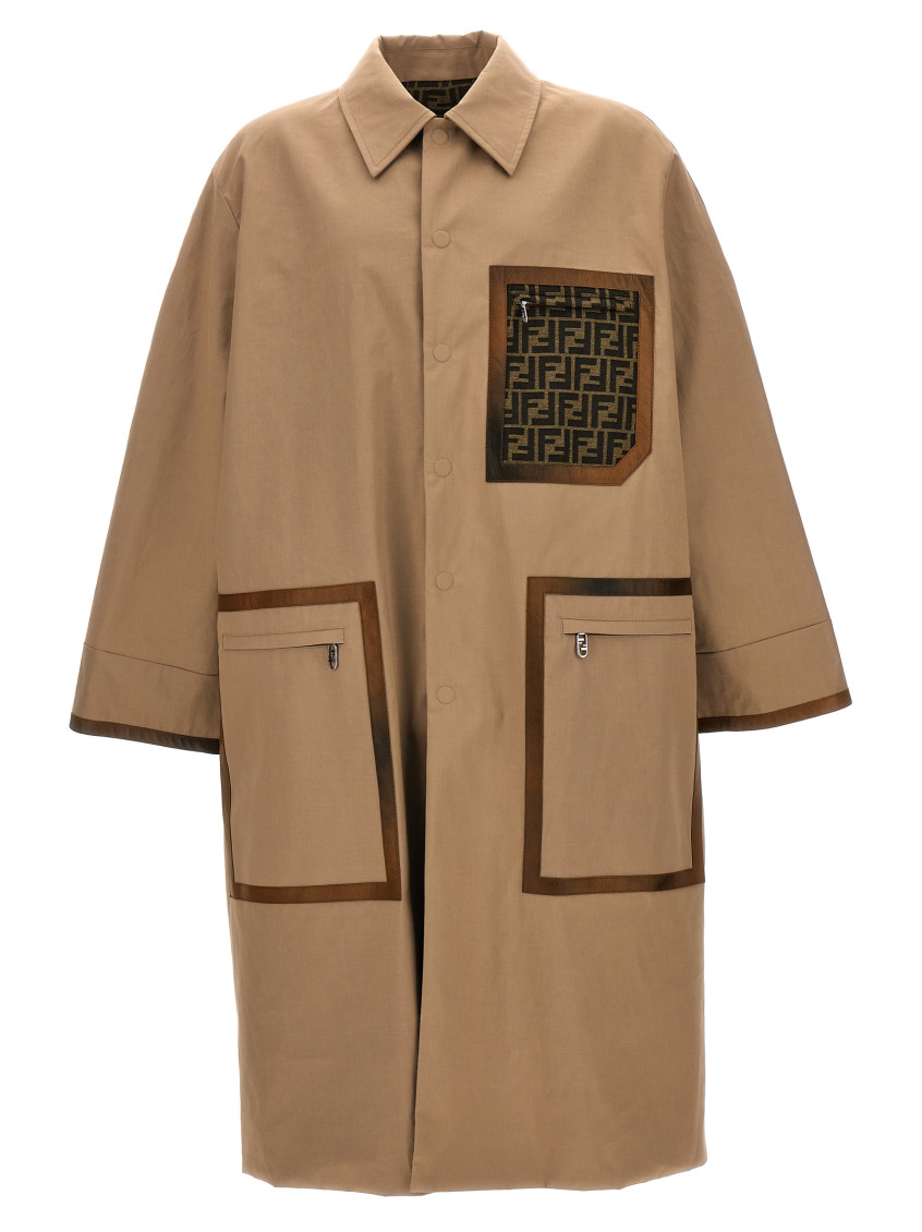 Fendi Logo Monogram Reversible Trench Coat In Beige