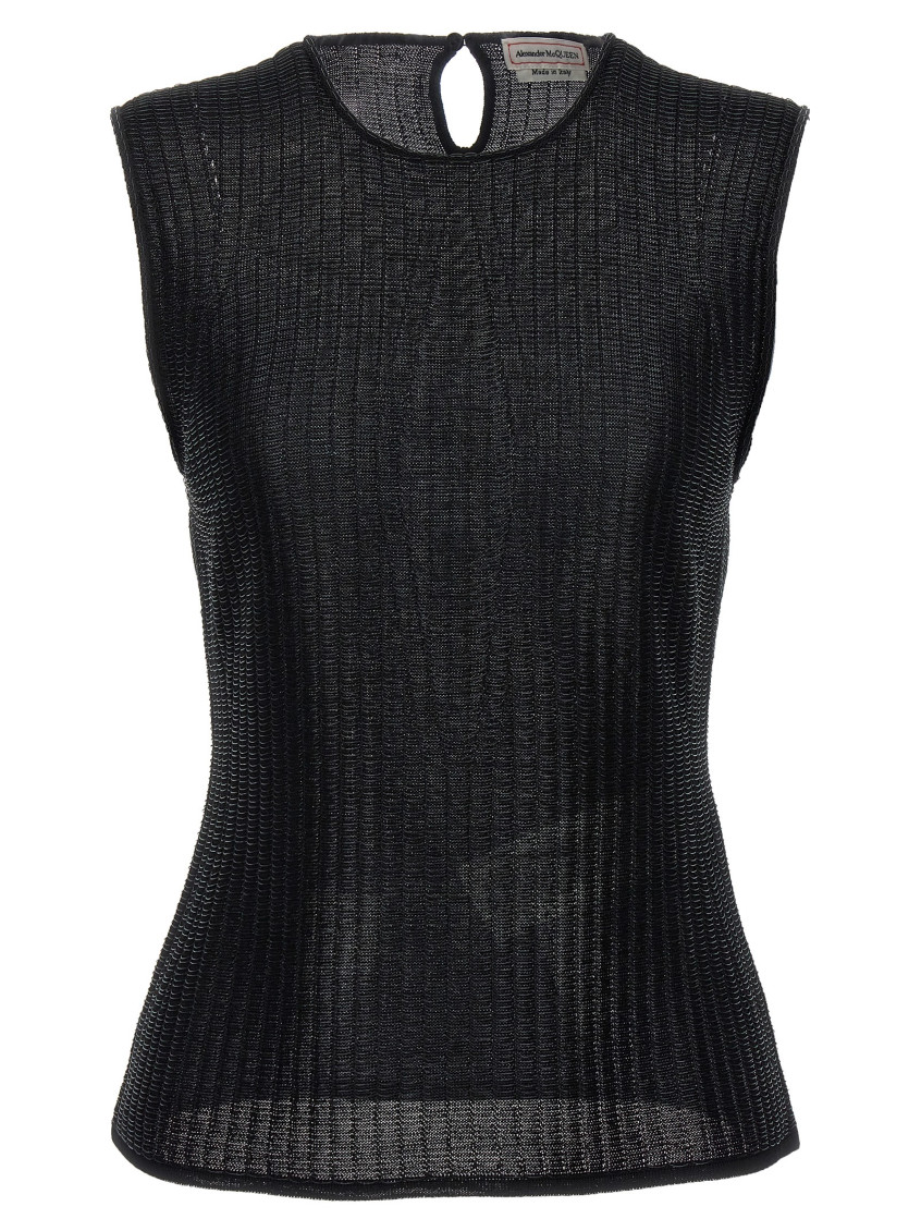 Alexander Mcqueen Metallic-threading Knitted Tank Top In Black