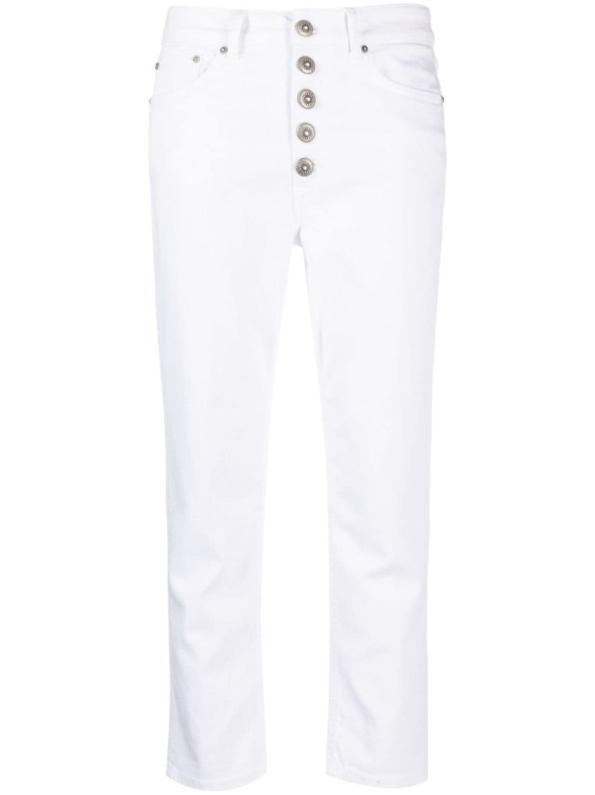 Dondup Cropped Cotton-blend Denim Jeans With Button Detailing In White