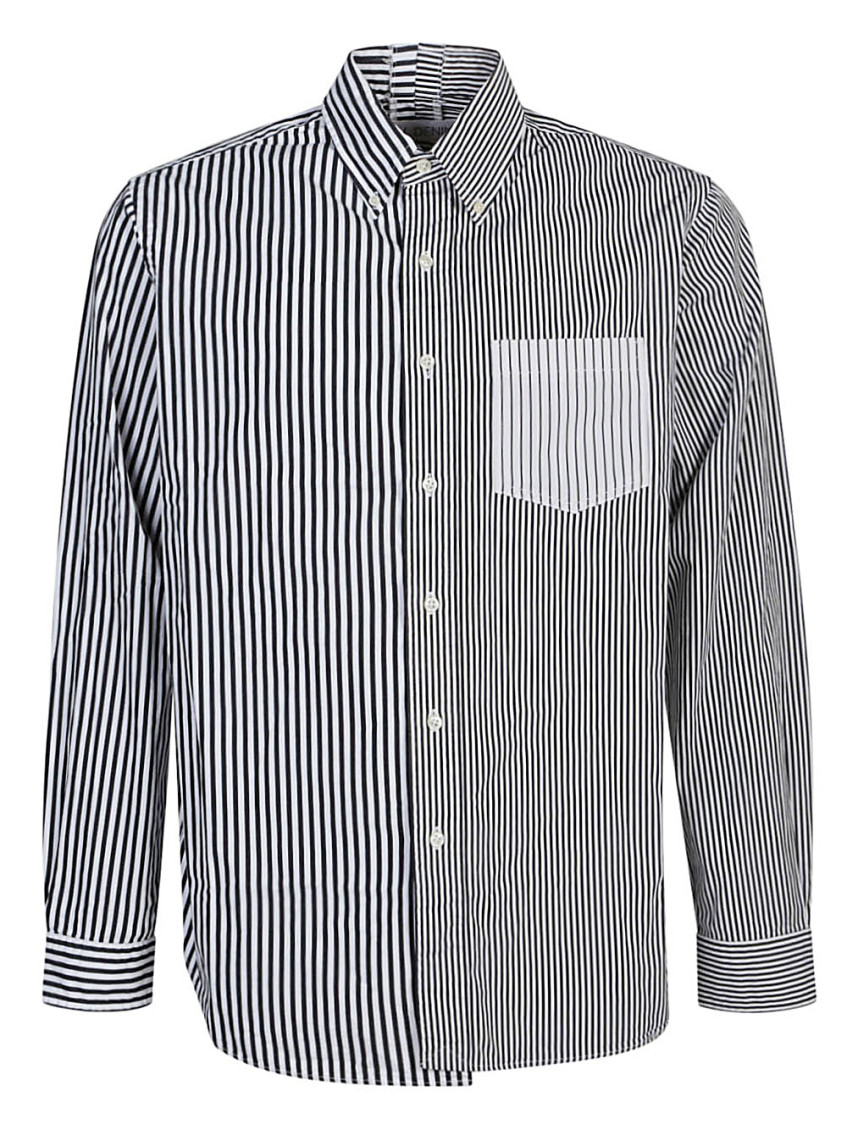 E.l.v Denim E.l.v. Denim Contrast Striped Cotton Shirt In Black