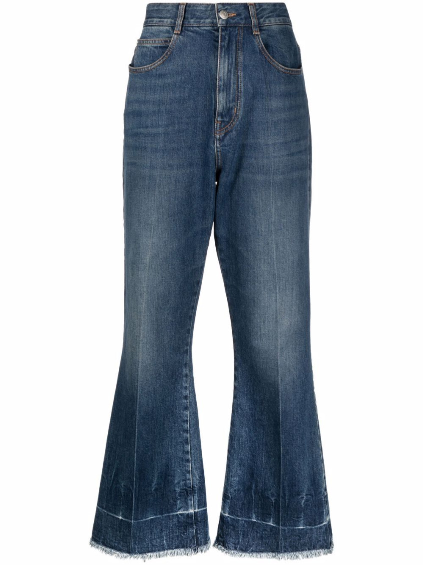 Stella Mccartney Frayed-edge Cropped Jeans In Blue