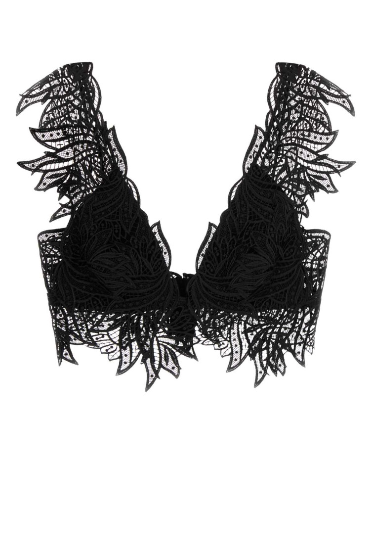 Alberta Ferretti Floral-embroidered Top In Black