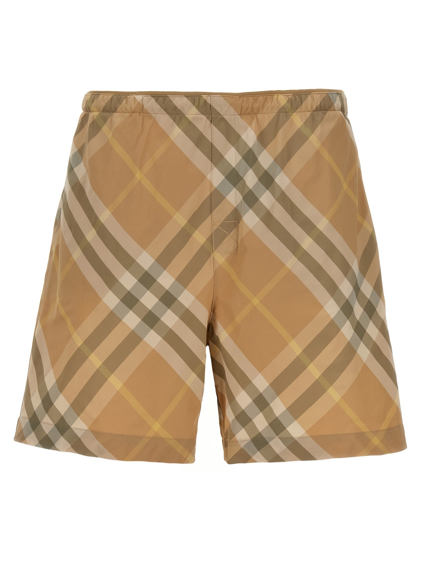 Burberry Beige Check Print Swim Shorts In Brown