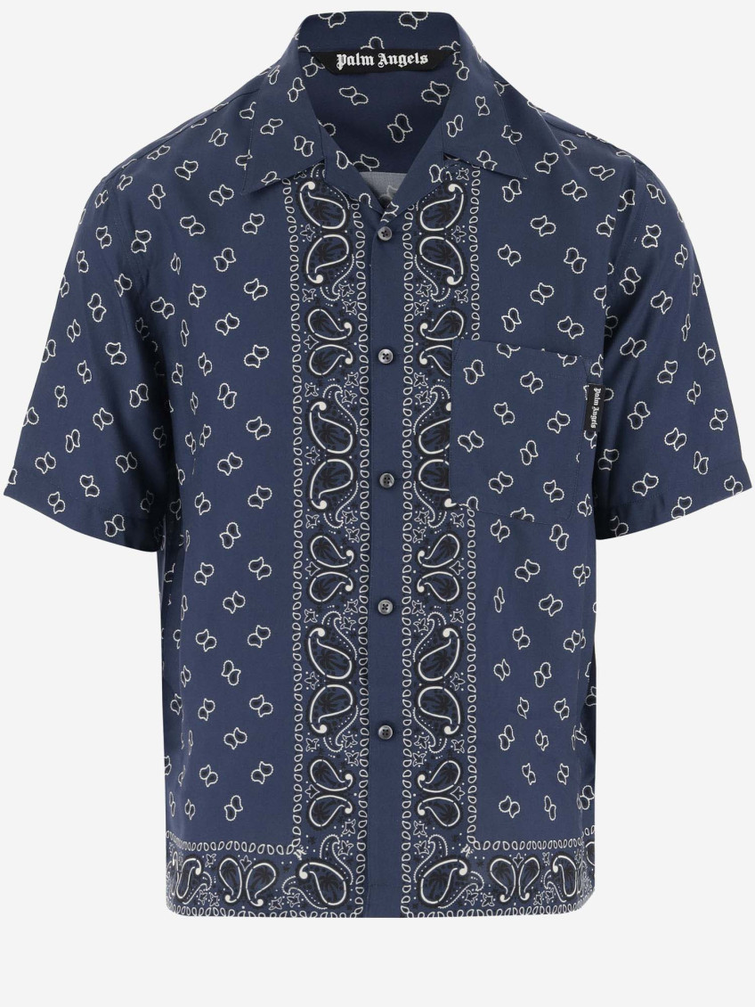 Palm Angels Paisley-print Bowling Shirt In Royal Blue