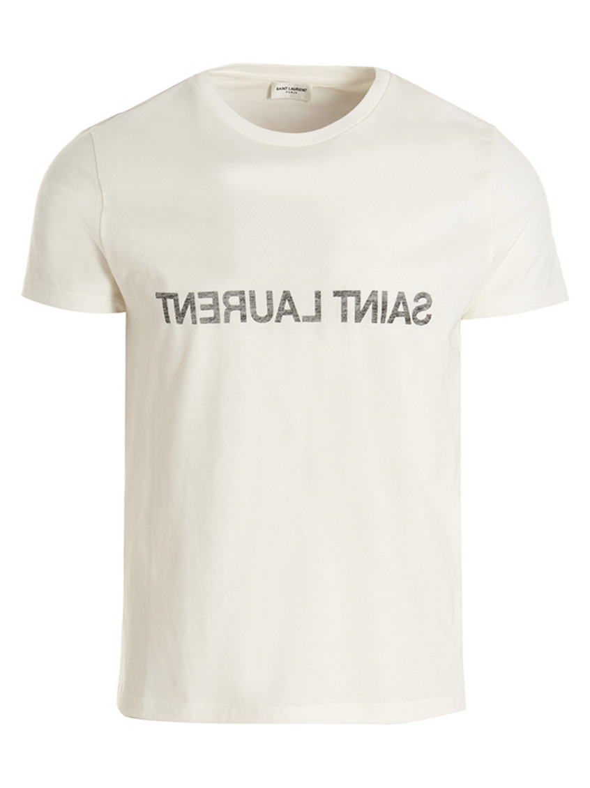 Shop Saint Laurent Beige Logo T-shirt In White